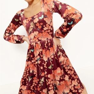 Blackmilk Autumn in Japan Velvet Squared Up Bishop Longline Dress Medium